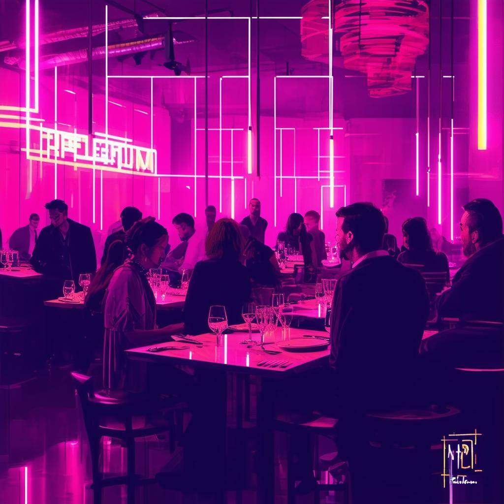 icon of hospitality operations people at a cool event in a restaurant, less real